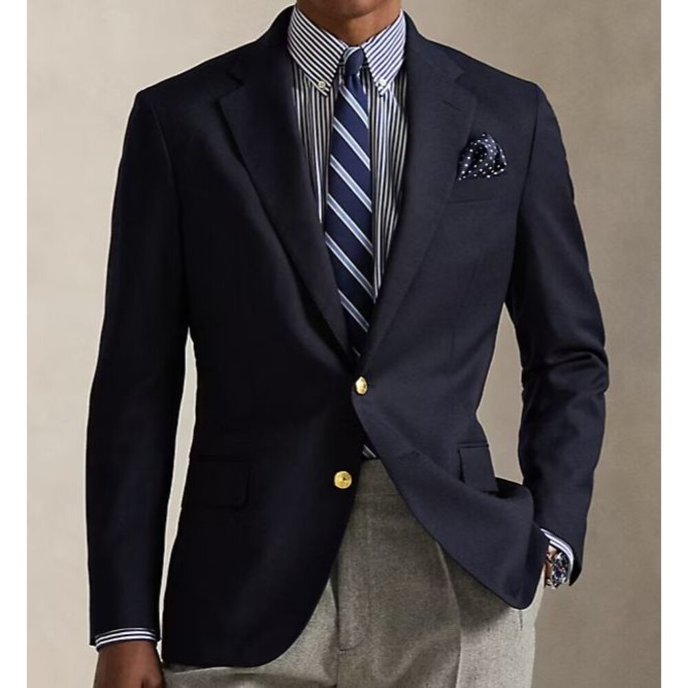 RALPH LAUREN Men's Blazer Sport Coat 2-Button Jacket Brass Buttons 40R Navy Wool